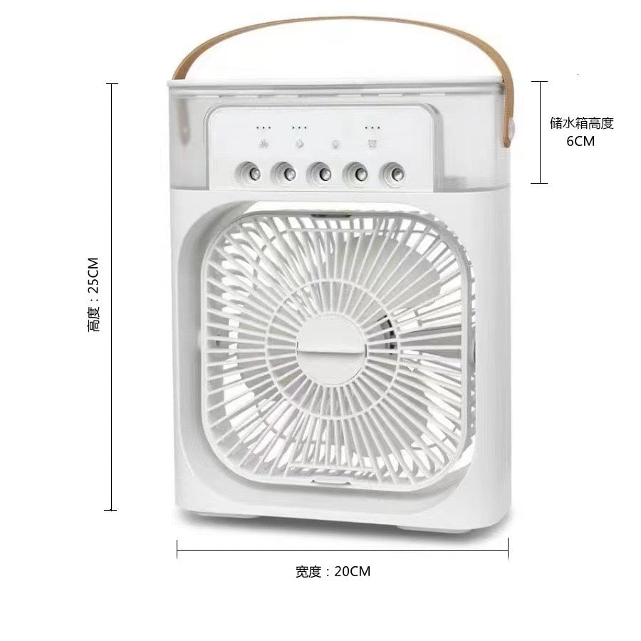 Portable 3-in-1 Air Cooler Fan with Humidifier showcasing sleek design and dimensions.